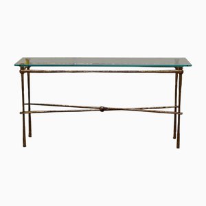 Gilt Iron and Glass Console by Giovanni Banci for Hermes, Italy, 1970s