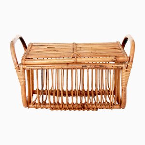 Cesta Cesta vintage de bambú y mimbre orgánicos, Italia, años 70