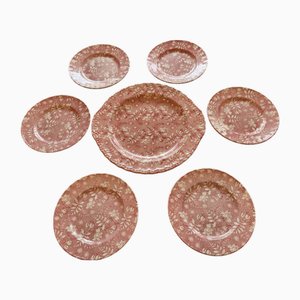 Grindley of Stoke Royal Tudor Velvet Rose England Earthenware Dessert Service, 1980s, Set of 7