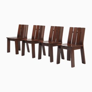 Modernist Dutch Wooden Dining Chairs Set, 1970s, Set of 4