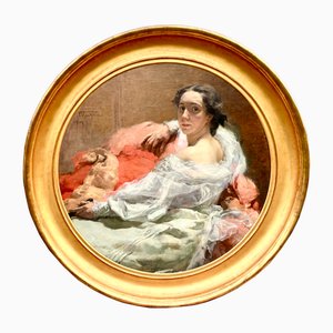 Frans Van Holder, Portrait d'une Jeune Femme en Blanc, 1906, Huile sur Toile, Encadrée