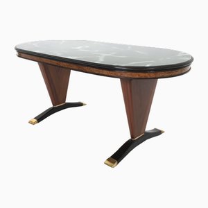 Vintage Oval Shaped Wooden Dining Table with Green Marble Effect Top, Italy, 1950s