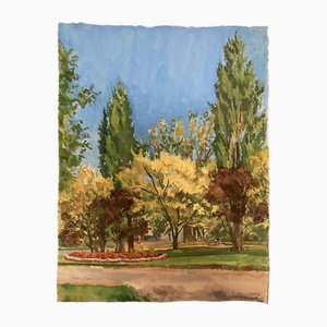 Nicollet, The Park, Watercolor on Paper, 1966