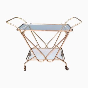 Chariot de Service Vintage en Laiton avec Étagères en Verre, Italie