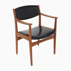 Scandinavian Office Armchair in Teak and Skai, Sweden, 1960s