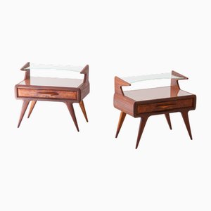 Tables de Chevet avec Plateaux en Verre, Italie, 1950s, Set de 2
