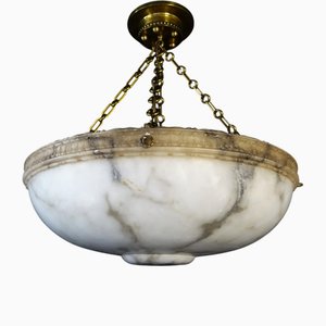 Large Vintage Pendant Chandelier in Alabaster, 1930s
