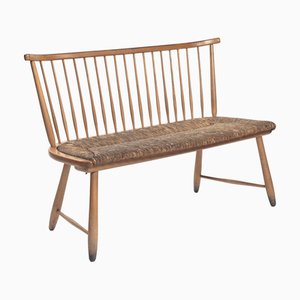 Straw Spindle Bench by Arno Lambrecht for WK Möbel, 1950s
