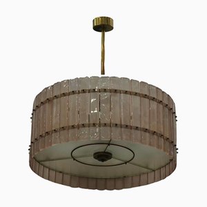 Round Pink Murano Glass and Brass Chandelier, 2000s
