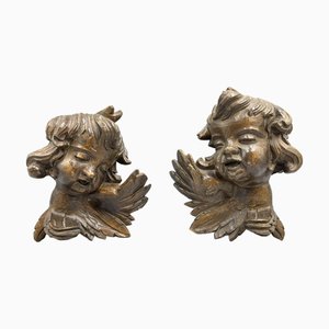Large 19th Century Hand Carved Putti Winged Angels, Set of 2