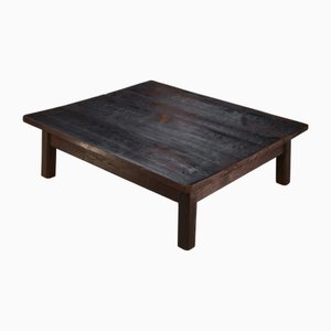 Brutalist Coffee Table in Dark Spruce with Oak Base, 1950s