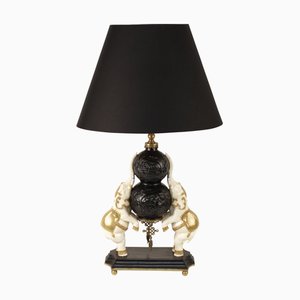 Porcelain and Bronze Lamp with Two White Elephants by Gand & C