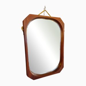 Teak Mirror with Leather Cord, Italy, 1960s