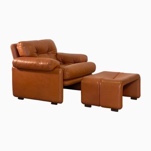 Coronado Modell Ledersessel mit Fußhocker von Tobia Scarpa für B&b, 1970er, 2er Set