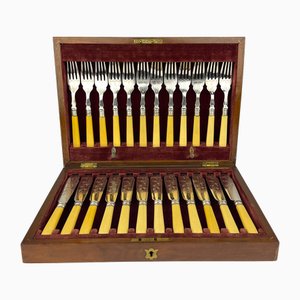 Antique Silver-Plated Fish Knifes and Forks for 12 from Sheffield, England, 1910s, Set of 24
