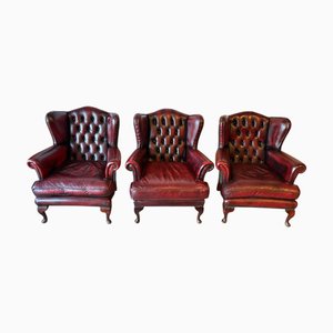 Chesterfield Wingback Armchair in Red Leather
