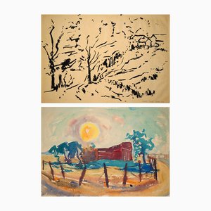 Herbert Seidel, Autumn Verso Summer Landscape, 1953, Ink on Paper