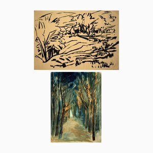 Herbert Seidel, Landscape Verso Forest Interior, 1950, Ink on Paper