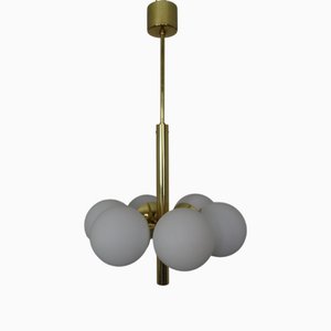 Sputnik Brass and Glass Ceiling Chandelier from Kaiser Idell / Kaiser Leuchten, Germany, 1960s