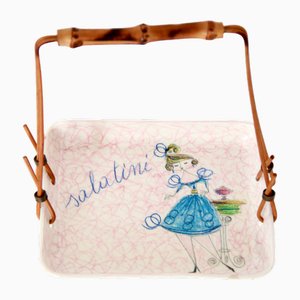 Scodella da aperitivo Mid-Century in bambù e ceramica di Taddei per Ceramiche Lavoratti, Italia, anni '60