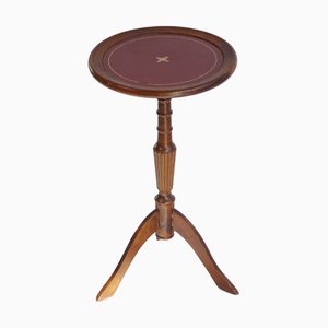 Petite Table à Vin ou Support pour Plante de Style Victorien en Acajou avec Plateau en Cuir Rouge