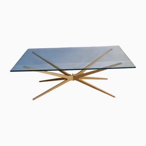 Mesa de centro de vidrio y aluminio dorado atribuida a Enrico Pandolfini, años 50