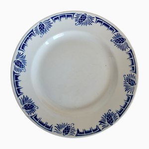 Large Vintage Earthenware Serving Dish with Blue Floral Decor from Badonviller, Early 20th Century