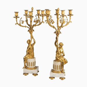 Antique French Louis XVI Style Ormolu 5-Light Candelabras, 1880s, Set of 2
