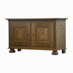 Danish Brutalist Oak Low Sideboard in the style of Henning Kjærnulf, 1970s