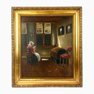 Josef Baüm after Pieter Janssens Elinga, Reading Woman, Oil on Canvas, 1944, Framed