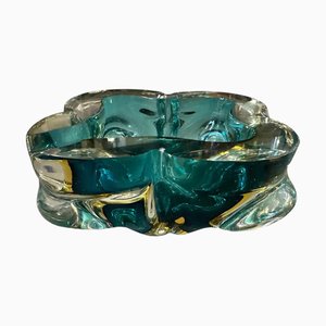 Modern Green and Yellow Murano Glass Ashtray in the style of Seguso, 1960s