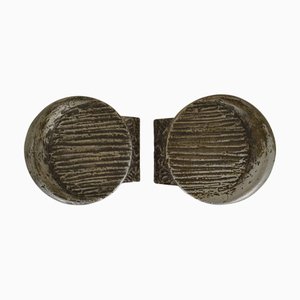 Brutalist Push and Pull Round Door Handles in Aluminum and Bronze 1970s, Set of 2