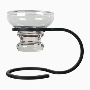Mid-Century Modern Danish Candleholder in Wrought Iron and Glass, 1960s