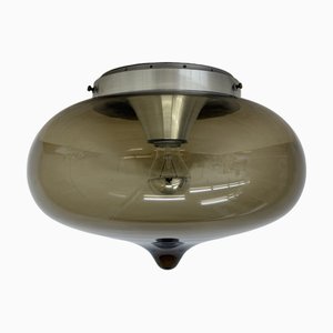 Plafonnier Mid-Century en Verre Fumé de Dijkstra, 1970s