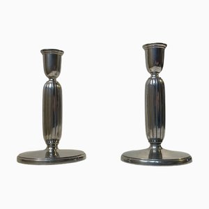 Art Deco Pewter Candlesticks by Just Andersen, 1930s, Set of 2