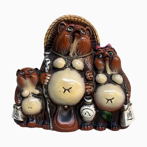Tanuki Family Vintage en Céramique, Shigaraki, Japon, 1980s