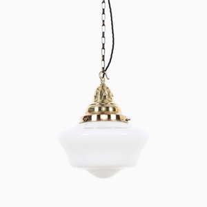 Antique Church Pendant Light in Opaline Glass