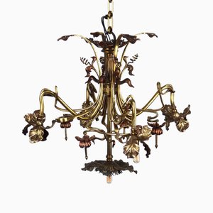 Art Nouveau Chandelier in Copper and Brass, 1890s