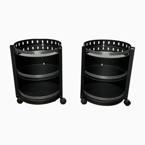 Postmoderne Deutsche Rolling Metall & Glas Beistelltische von D-Tec, 1980er, 2er Set