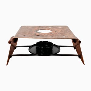 Chauffe-Thé Mid-Century Moderne en Cuivre et Cuir, 1960s