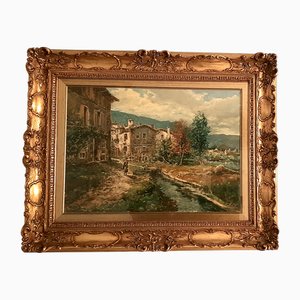Pietro Virgilio Lietti, Rural Landscape, 1970, Oil on Canvas, Framed
