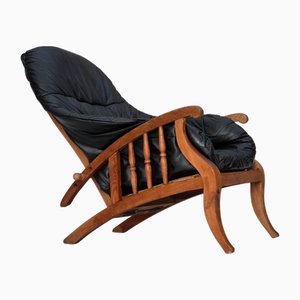 Poltrona vintage regolabile in pelle nera, anni '50