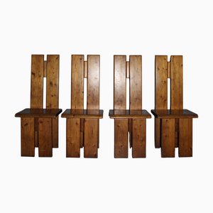 Brutalist Totem Chairs in American Pine, 1970s, Set of 4