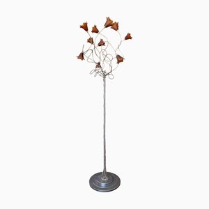 Italian Tree Floor Lamp with Bronze and Murano Glass Flowers, 1970s