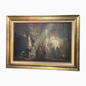 Figureative Scene, 1920s-1940s, Oil on Canvas, Framed