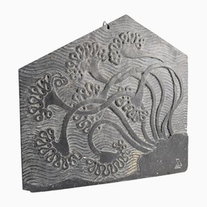 Flachrelief aus Schiefer mit Blumenmotiven, 1970er