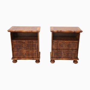 Walnut Veneer Nightstands, Set of 2