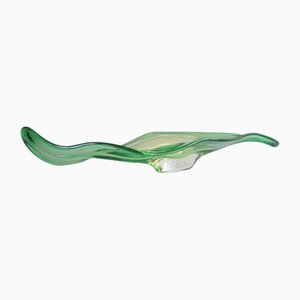 Large Bright Green Hand Blown Crystal Centerpiece, 1960s
