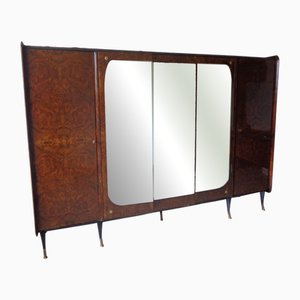 Mirrored Wardrobe in Briarwood and Brass by Osvaldo Borsani, 1950s