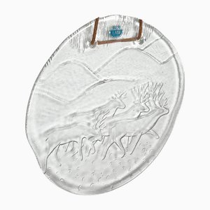 Vintage Glass Wall Plate with Reindeer Design from Meri Lasi